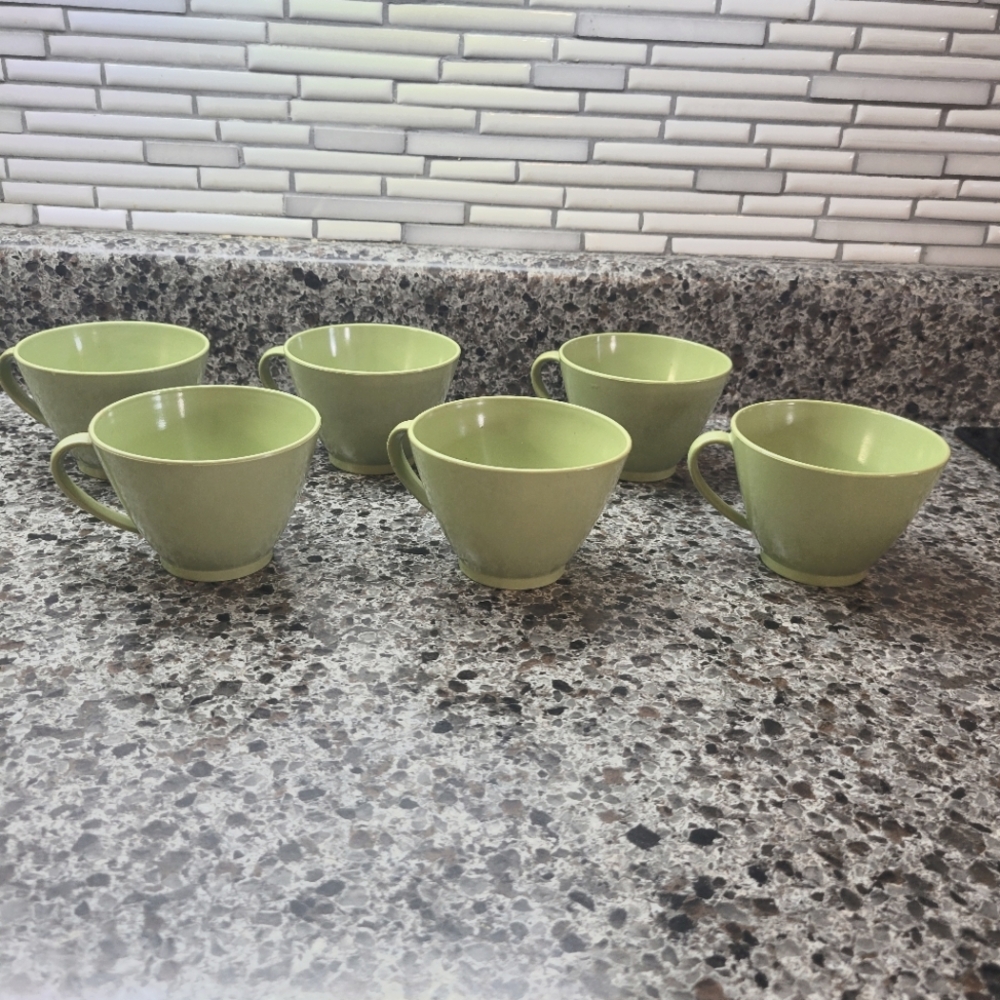 Lenotex Lenox Ware Melamine Melmac Coffee Cups MCM Avocado Green 6 Count